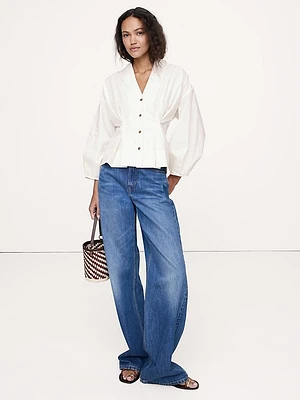 Cotton Poplin Cinched-Waist Shirt