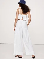 Wide-Leg Cotton Poplin Pull-On Ankle Pant