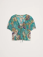 Cotton Tie-Front V-Neck Top
