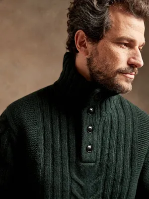 Cable-Knit Mock-Neck Sweater