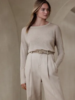 Cait Linen-Blend Long-Sleeve Sweater
