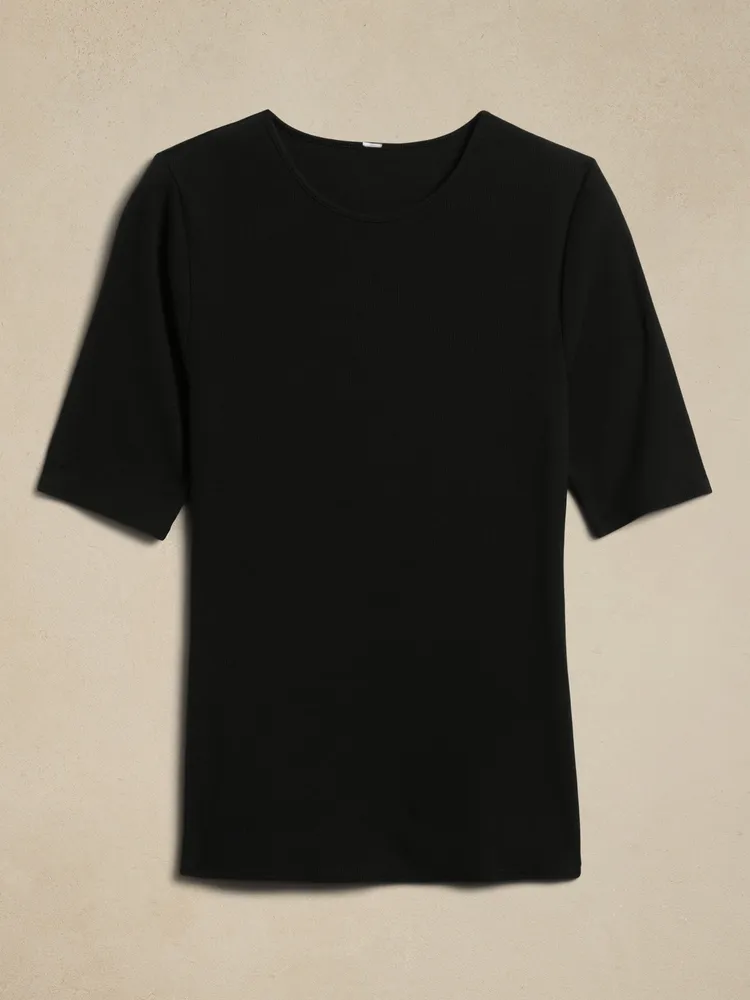 Ribbed Cap-Sleeve T-Shirt