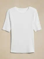 Ribbed Elbow-Sleeve T-Shirt