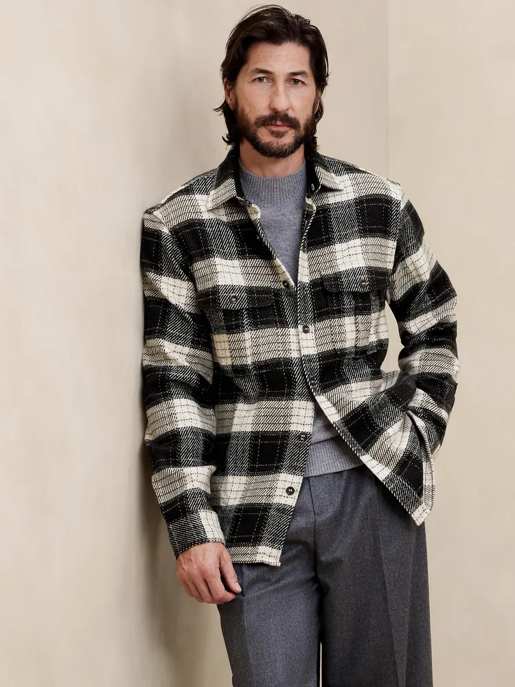 Men's Corduroy Hoodie Shirt with Color Block Plaid Italy