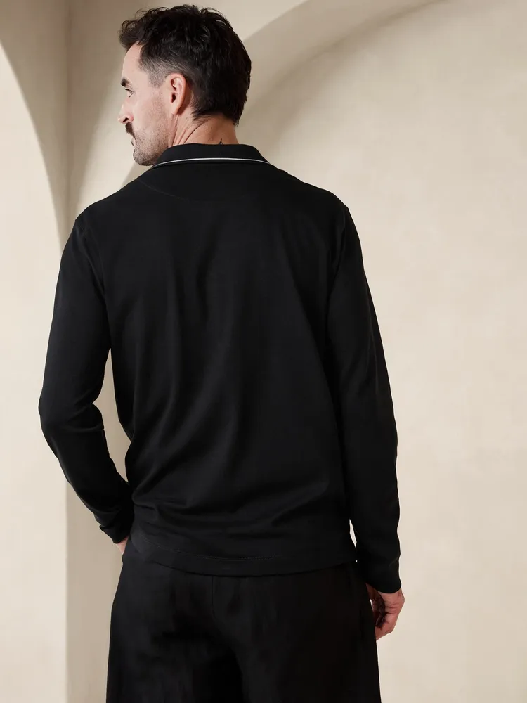 Luxury-Touch Long-Sleeve Polo