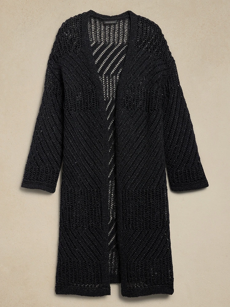 Cotton-Blend Open-Stitch Duster Cardigan