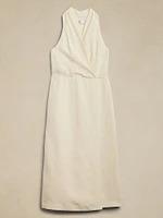 Silk-Linen Wrap-Effect Midi Dress