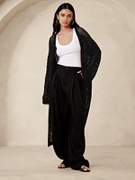 Cotton-Blend Open-Stitch Duster Cardigan