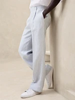 Pleated Straight Linen Pant