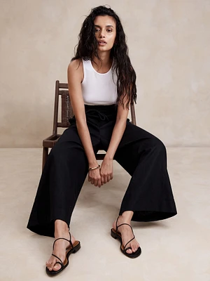 Hemp-Cotton Wide-Leg Paperbag Pant