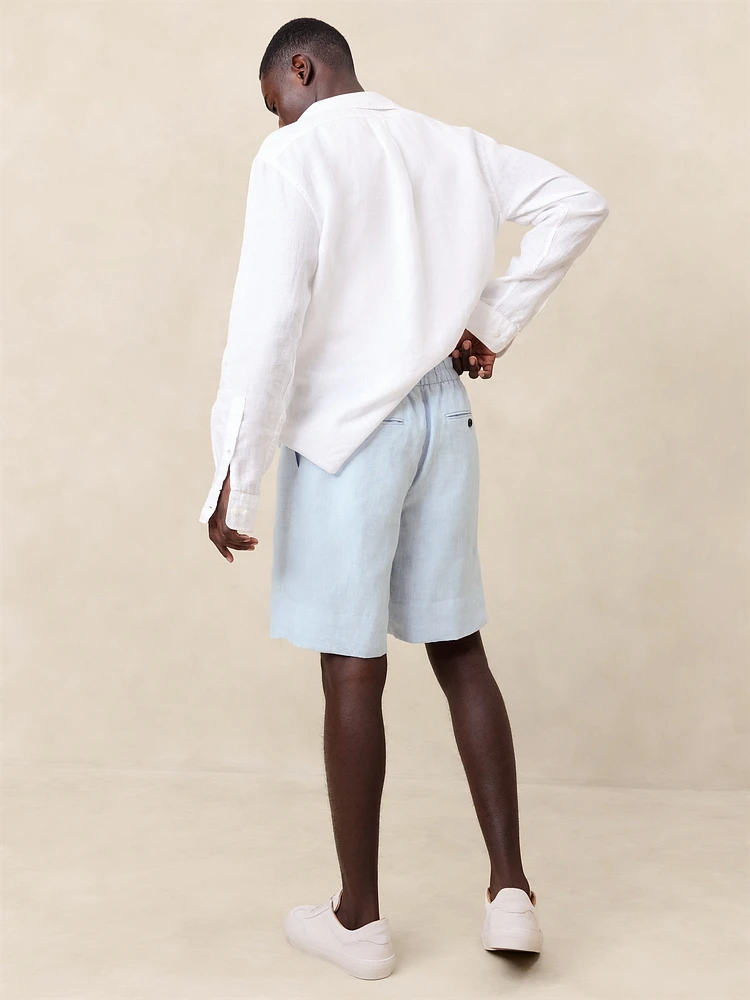 Linen Pleated Pull-On Short