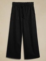 Hemp-Cotton Wide-Leg Paperbag Pant