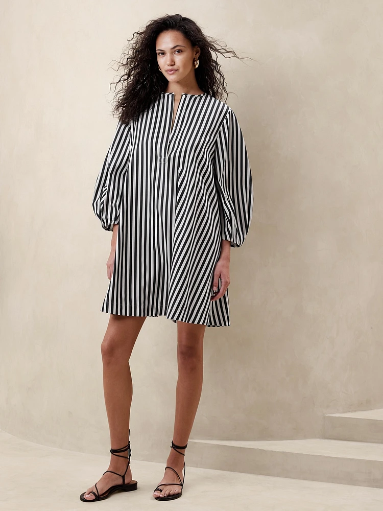 Poplin Lantern-Sleeve Mini Dress