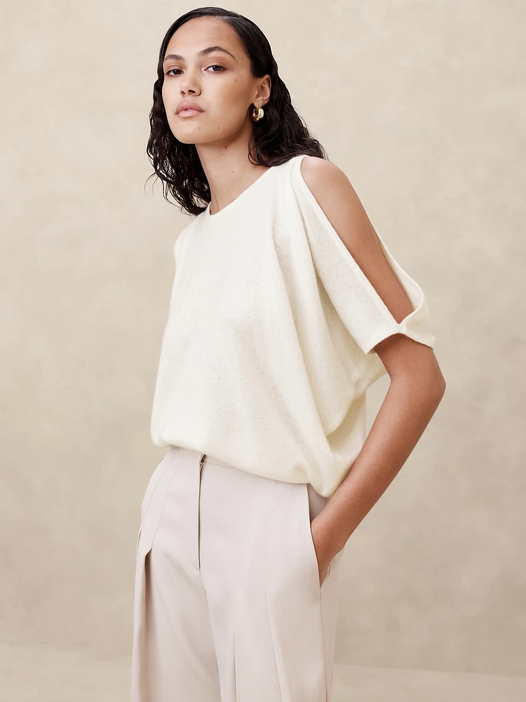 Cashmere-Linen Shoulder Cut-Out Sweater