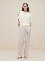 Cashmere-Linen Shoulder Cut-Out Sweater