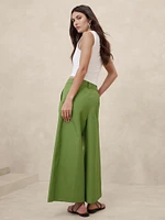 Pleated Wide-Leg Crop Poplin Pant