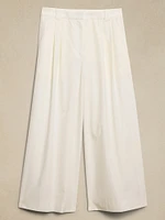 Pleated Wide-Leg Crop Poplin Pant