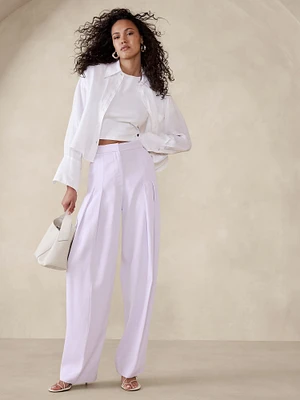 High-Rise Pleated Viscose Twill Pant