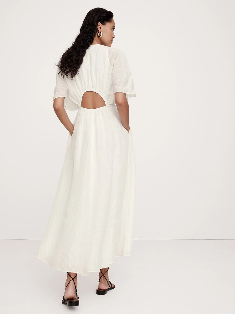 Linen-Silk Cut-Out Maxi Dress