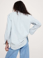 The Oversized Banded-Collar Denim Shirt