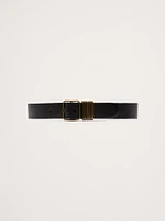 Leather Square-Buckle Waist Belt with 6 Bars