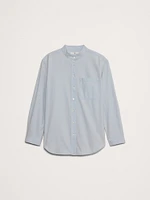 The Oversized Banded-Collar Denim Shirt