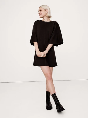 Merino Flutter-Sleeve Mini Sweater Dress