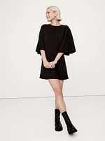 Merino Flutter-Sleeve Mini Sweater Dress