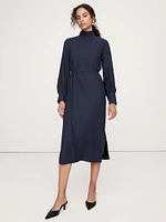 Crepe Mock-Neck Midi Dress