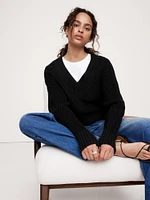 Oversized Cropped V-Neck Cotton Sweater