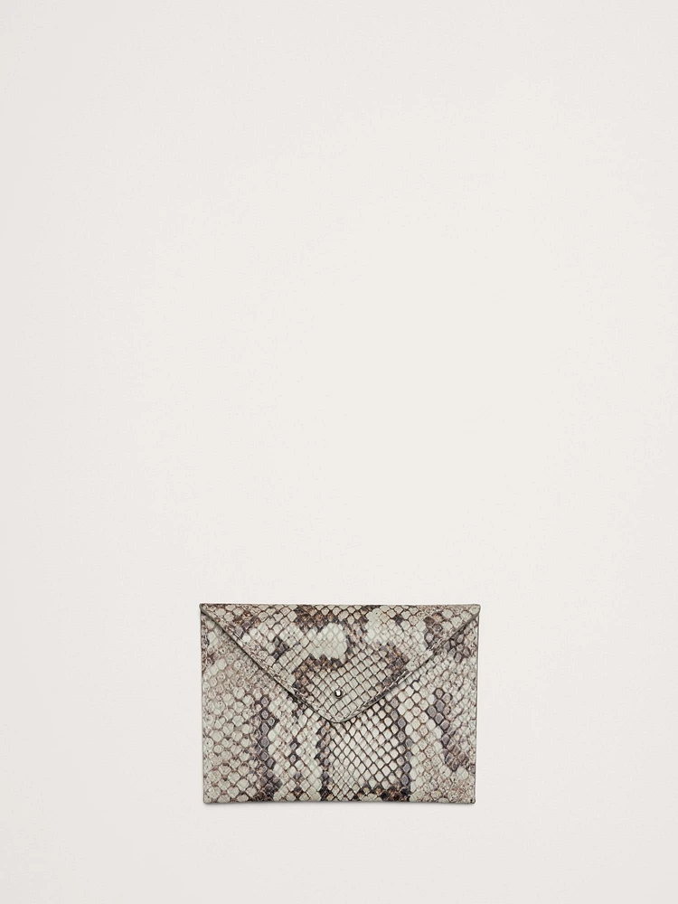 Snake-Print Leather Mini Envelope Pouch