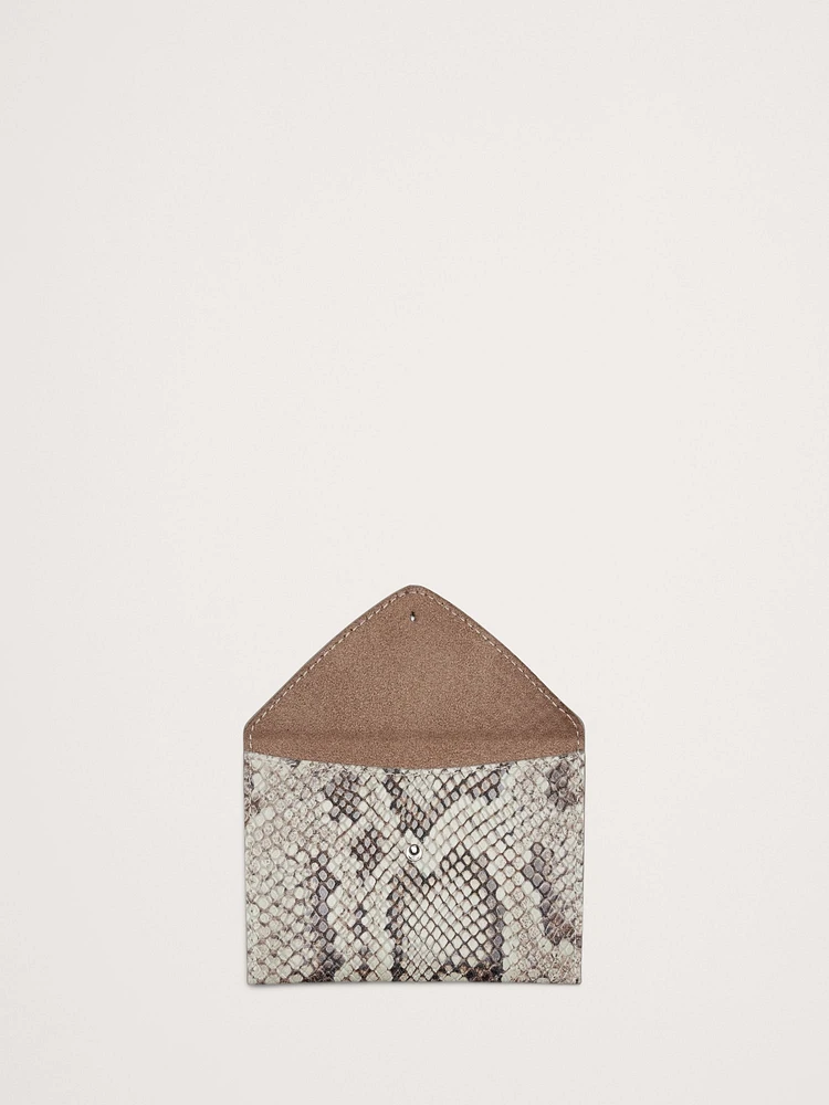 Snake-Print Leather Mini Envelope Pouch