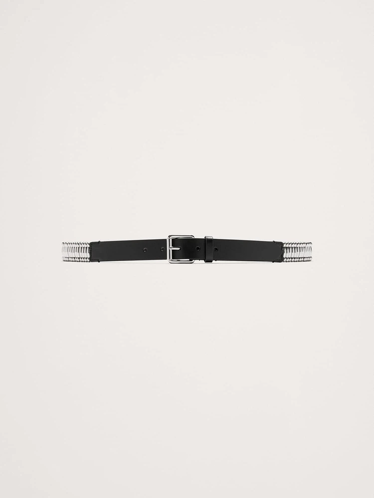 Metal Bar Leather Belt