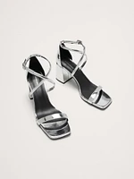 Italian Metallic-Leather Block-Heel Sandal