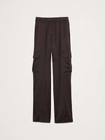 High-Rise Straight Italian Satin Cargo Pant