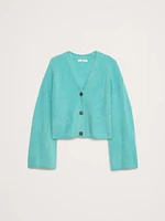 Brushed Cashmere Flare-Sleeve Cardigan