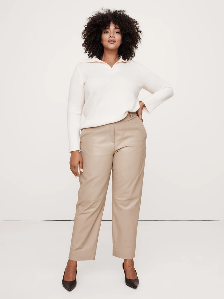 High-Rise Barrel Leather Ankle Pant