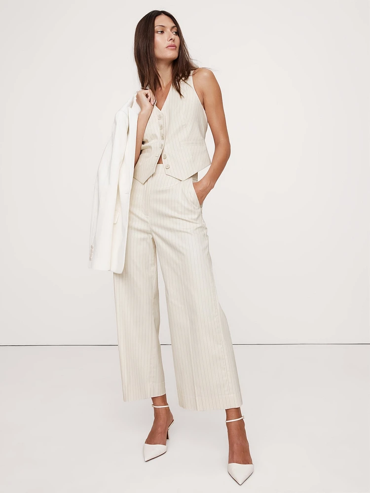 High-Rise Wide-Leg Cropped Pinstripe Pant