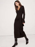 Sculpted Tie-Front Midi Dress