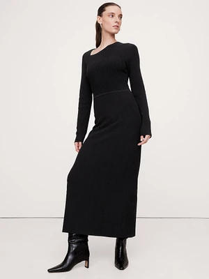 Sculpted Slash-Neck Midi Dress