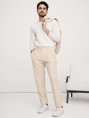 Herringbone Cotton-Linen Slim Suit Pant