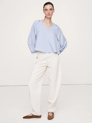 Tencel™-Cotton Twill Lantern-Sleeve Top