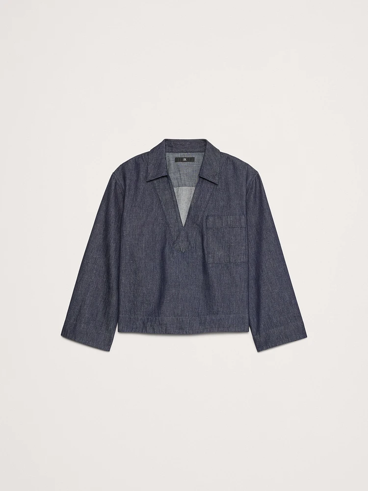 Cropped Italian Denim Popover Top