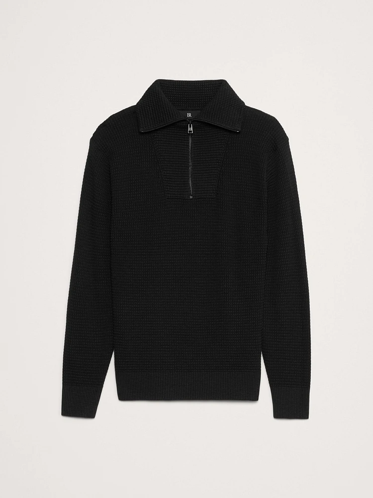 Cotton Waffle-Knit Half-Zip Sweater
