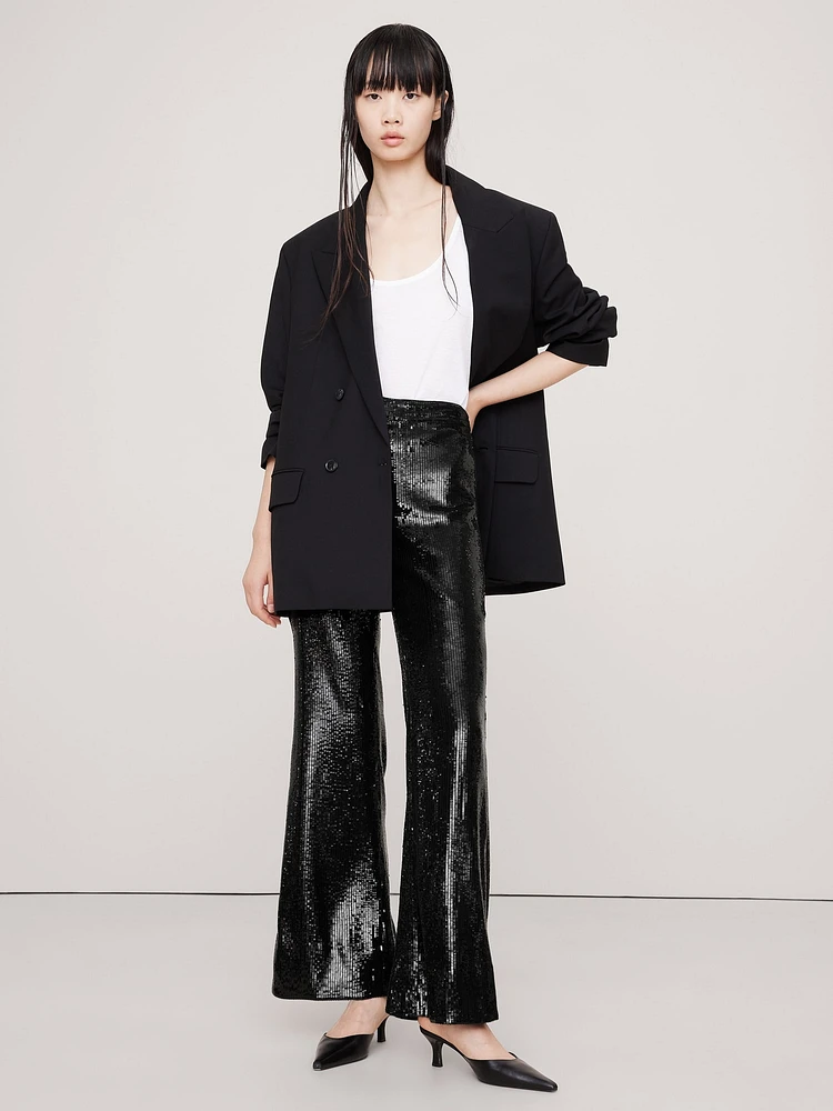 High-Rise Wide-Leg Sequin Pant