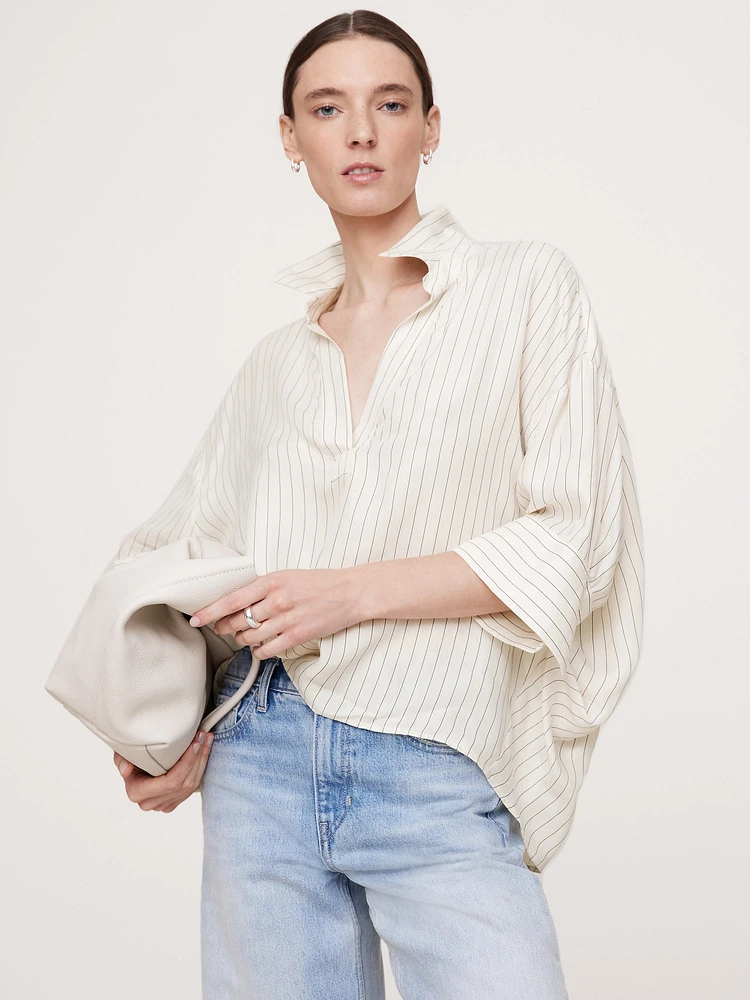 The Oversized Twill Popover Top