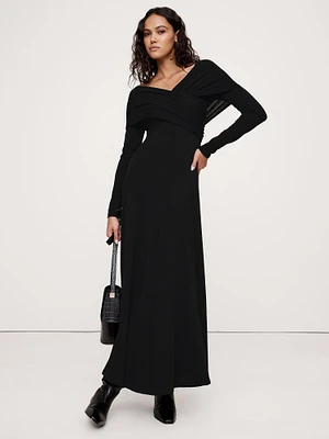 Luxe Wool-Blend Off-Shoulder Maxi Dress