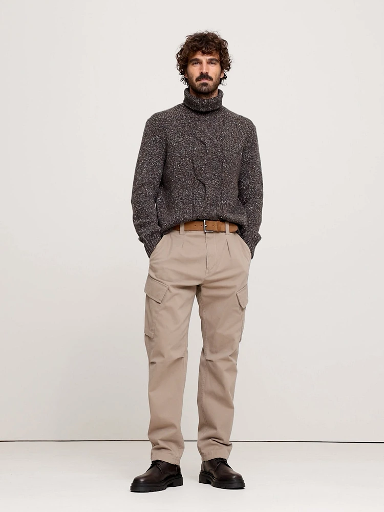 Merino-Cashmere Cable-Knit Turtleneck Sweater