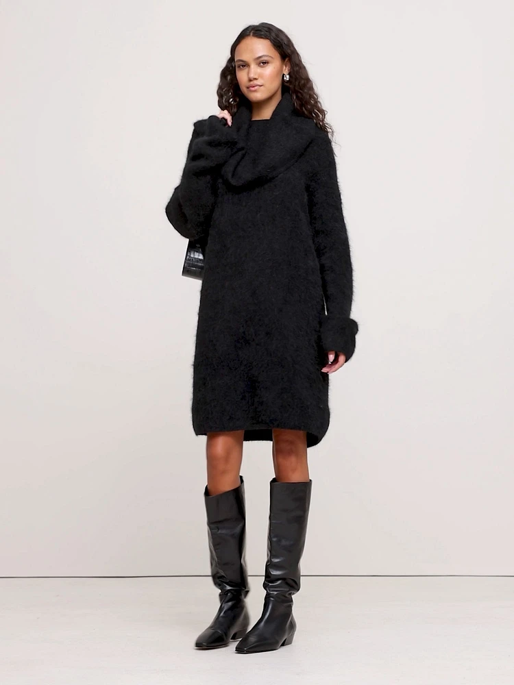 Oversized Fuzzy Alpaca-Blend Sweater Dress