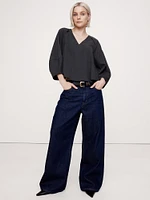 Tencel™-Cotton Twill Lantern-Sleeve Top